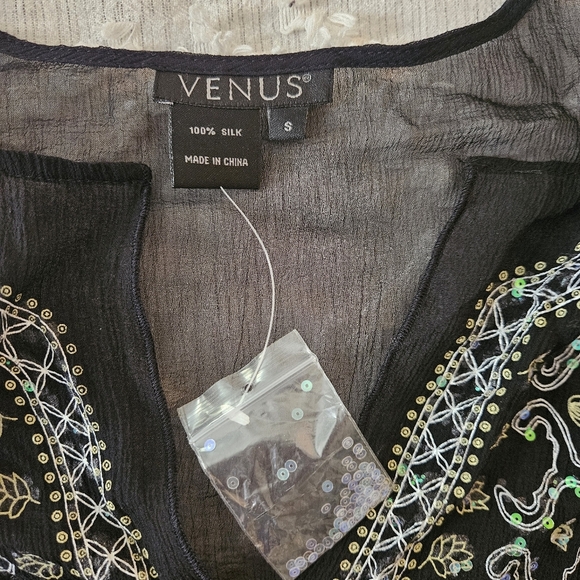 Venus 100% Silk Black Swimsuit Cover Up With Irridecent Sequins Small - Picture 3 of 7